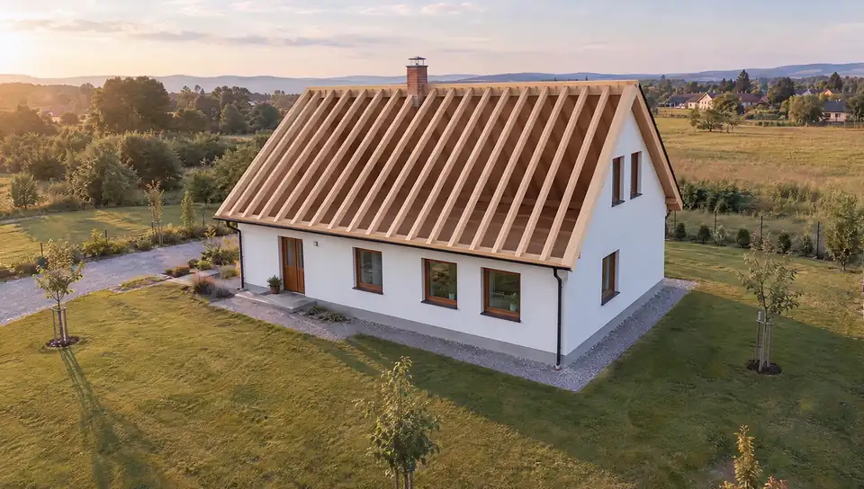Stavba střechy rodinného domu od krovu přes fólii, latě a tašky až po solární panely